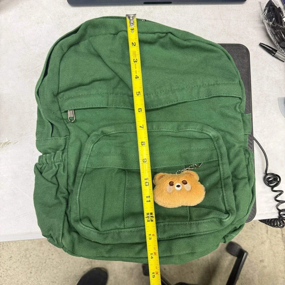 Phaoullzon Cute Green Backpack Purse for Kids Girls Canvas Bag With Pendant